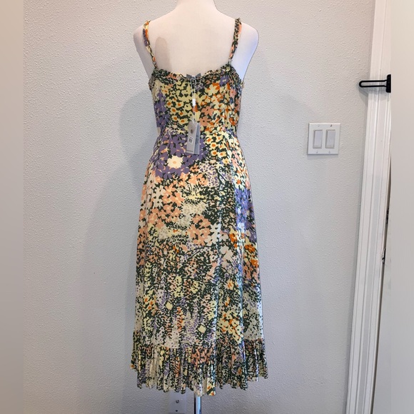Rails Adalyn Midi Dress in Gardenia Floral Print Yellow Green Ruffle Bottom NWT - Picture 5 of 13